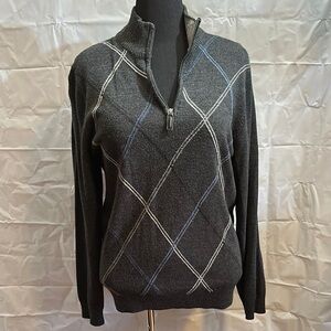 David Taylor Gray and Blue quarter zip Sweater Argyle size medium